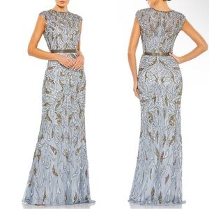 NWT Mac Duggal [ 4 ] 5532 Embellished Illusion Cap Sleeve Column Gown Minor Flaw